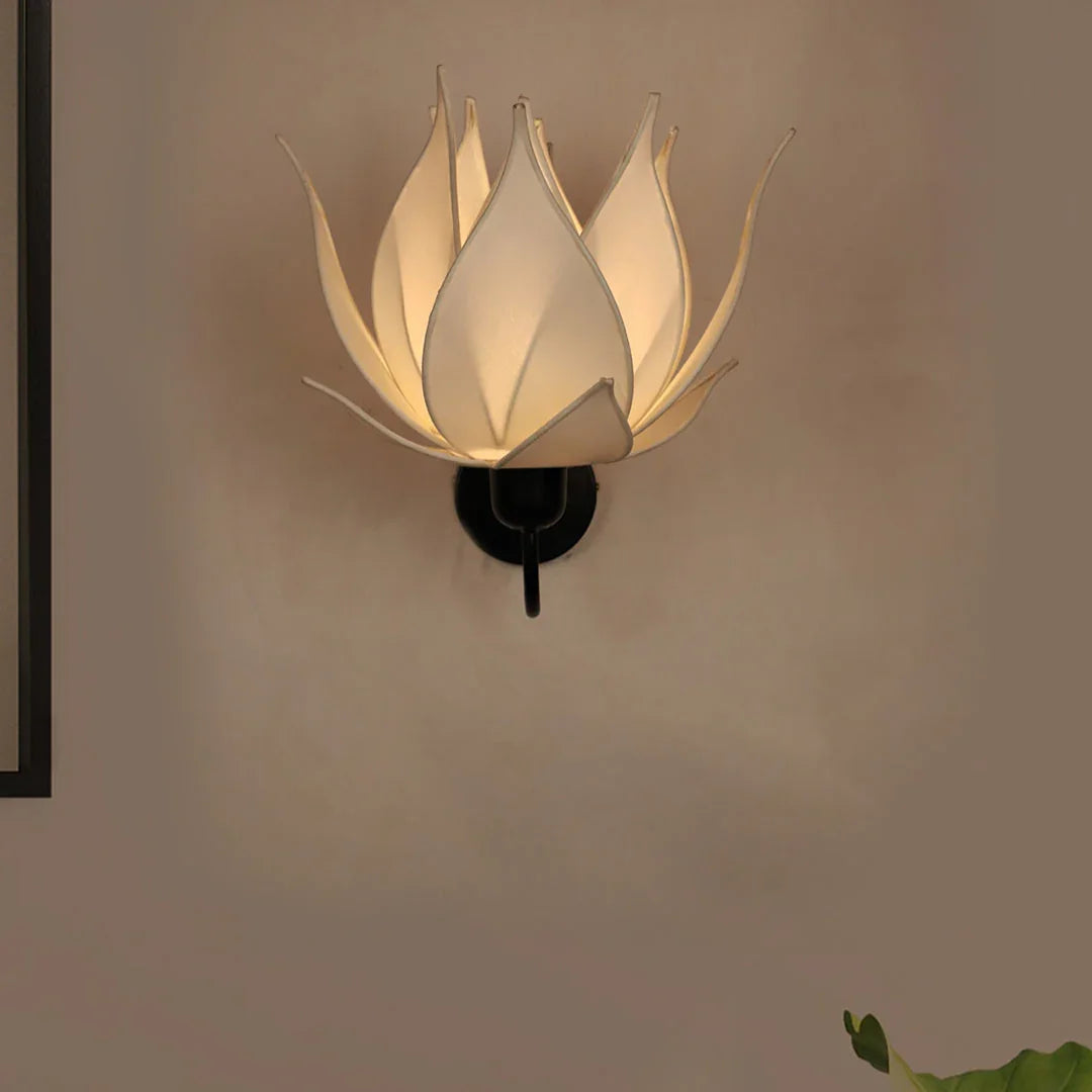 Auspicious Ivory Blooming Lotus Fabric Wall Sconce