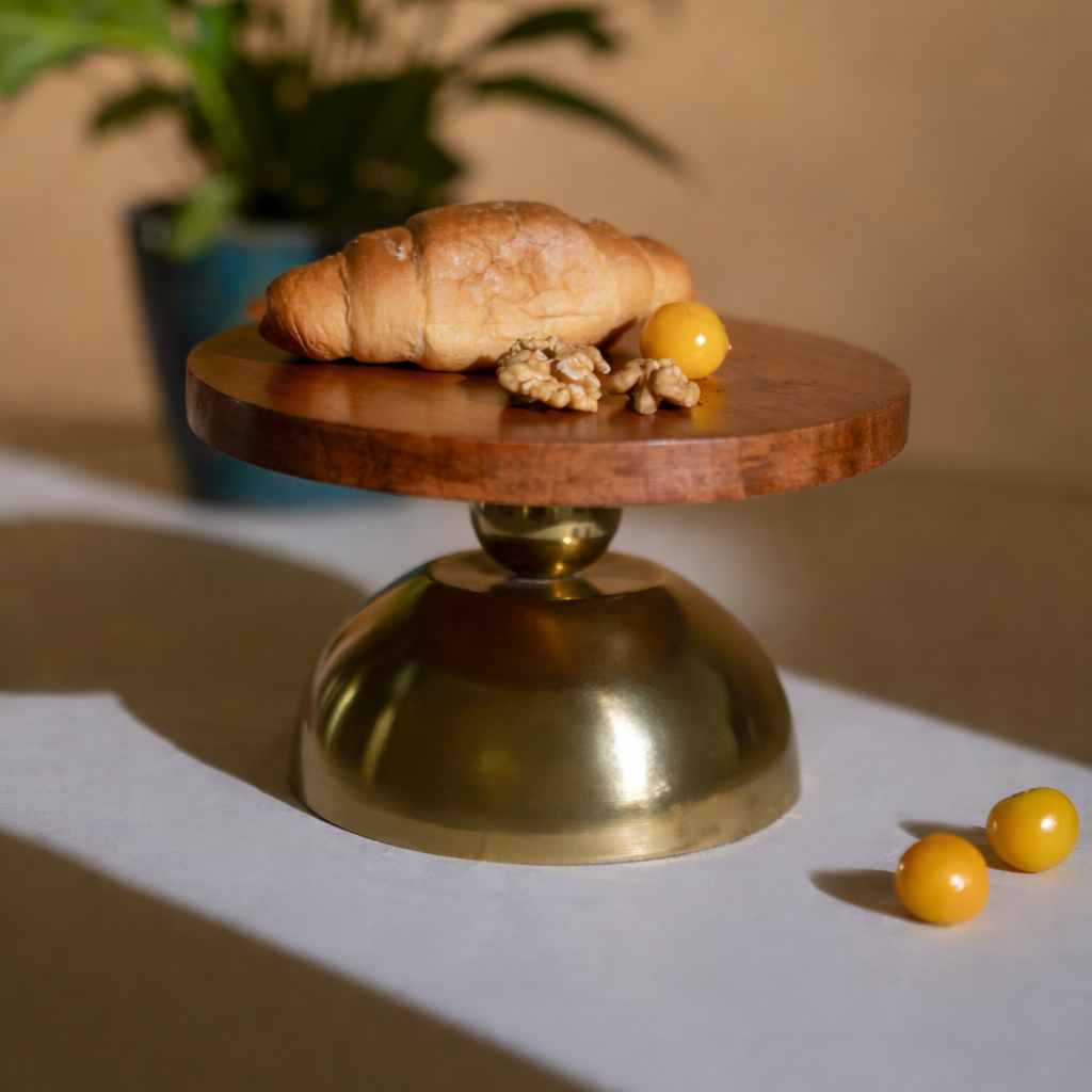 Ora-Uday Wooden Cake Stand with Gold Finish Base
