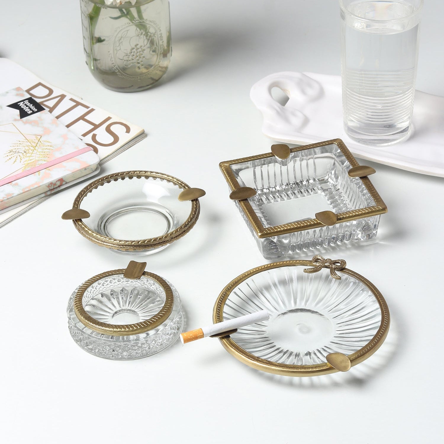 Luxury Crystal Ashtray with Brass Accent | Decorative Ashtray for Home Décor