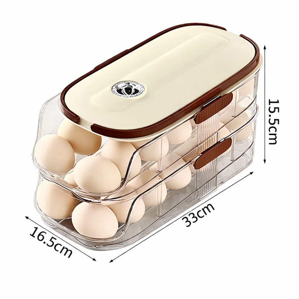 Egg Holder with Auto Rolling Design | Transparent Fridge Egg Dispenser Storage Organizer | Unbreakable, Space Saving Egg Container for Refrigerator Kitchen (2-Tier- Dubble Side)