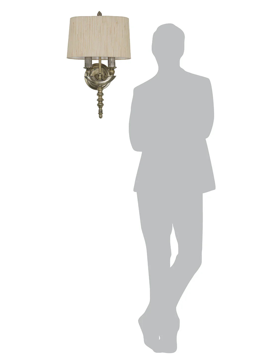 Antique Brass Victorian 23 Inch Dual-Light Aluminium Wall Lamp With Rounded Square Cream Textured Fabric Shade