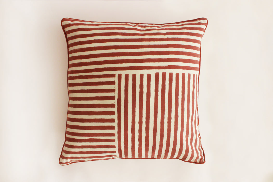 Stripes Block Printed Cotton Cushion Cover