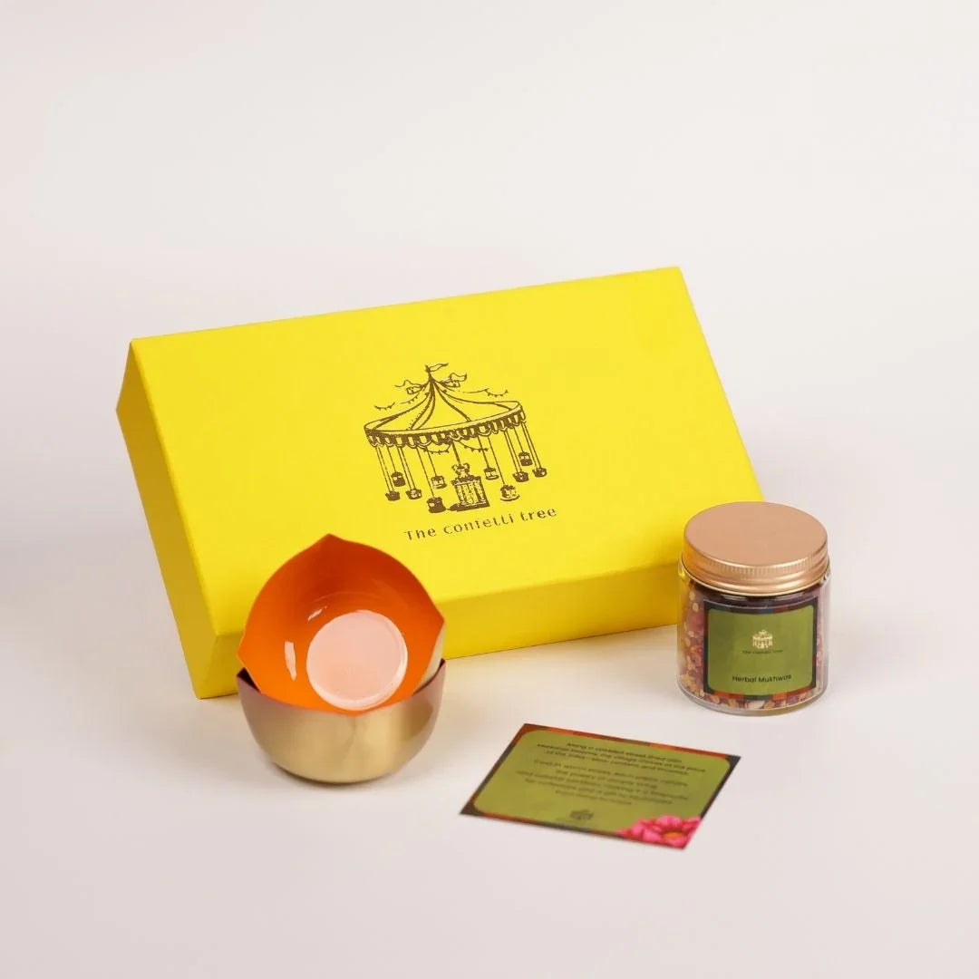 Diwali Gift Box with Pure Brass Diyas (Set of 2) & Herbal Mukhwas – Festive Gifting for Home & Corporate