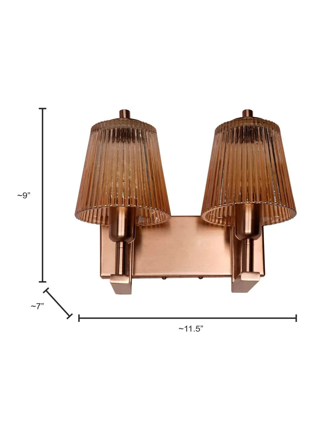 Modern Double Wall Sconce with Ribbed Glass Shades | Copper Wall Light for Living Room, Bedroom & Hallway