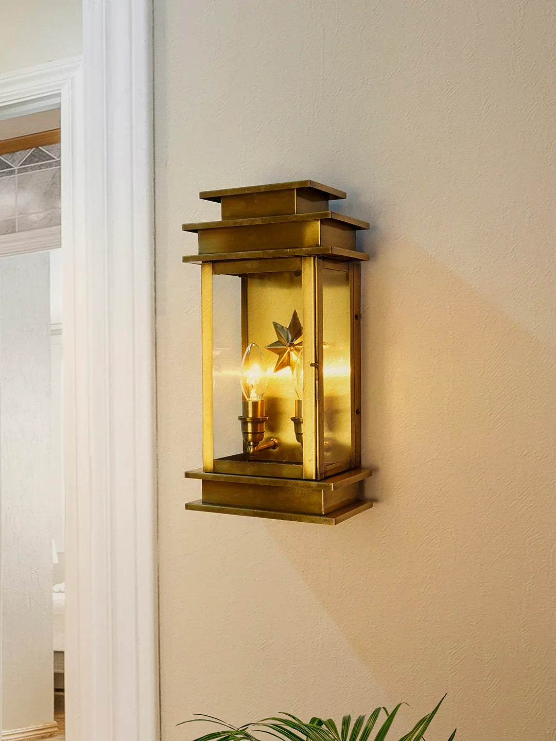 Antique Brass Art Deco Star Rectangular Wall Sconce