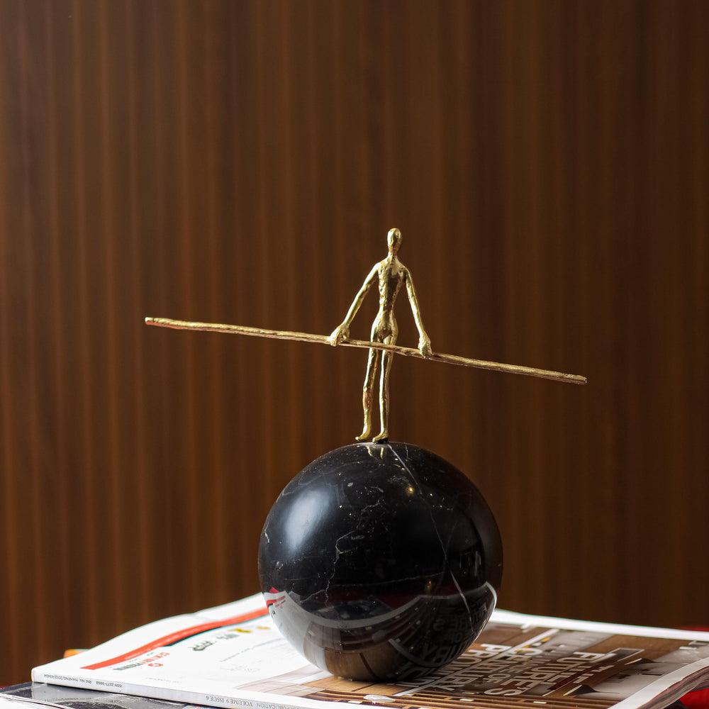 The Balancing Man Brass & Marble Sculpture | Luxury Home & Office Table Decor | Showpiece