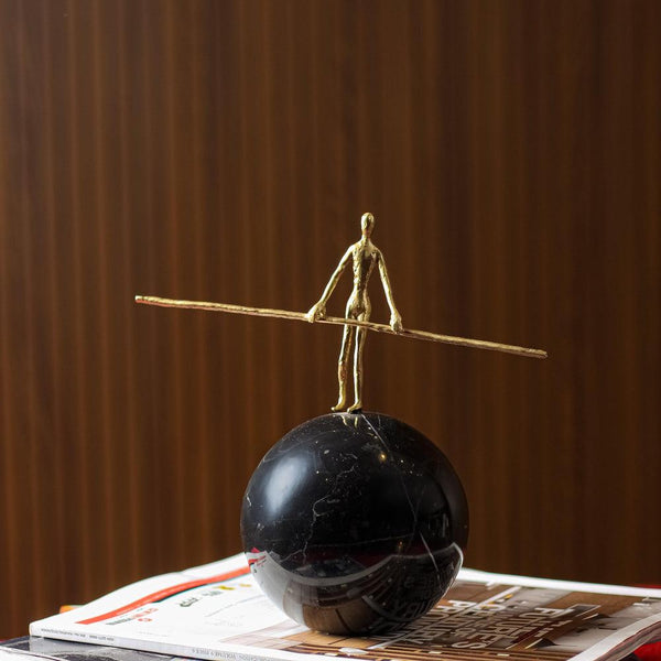 The Balancing Man Brass & Marble Sculpture