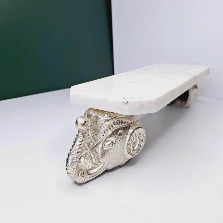 Marble Chowki With Aluminum Cast Legs For Pooja Style 2