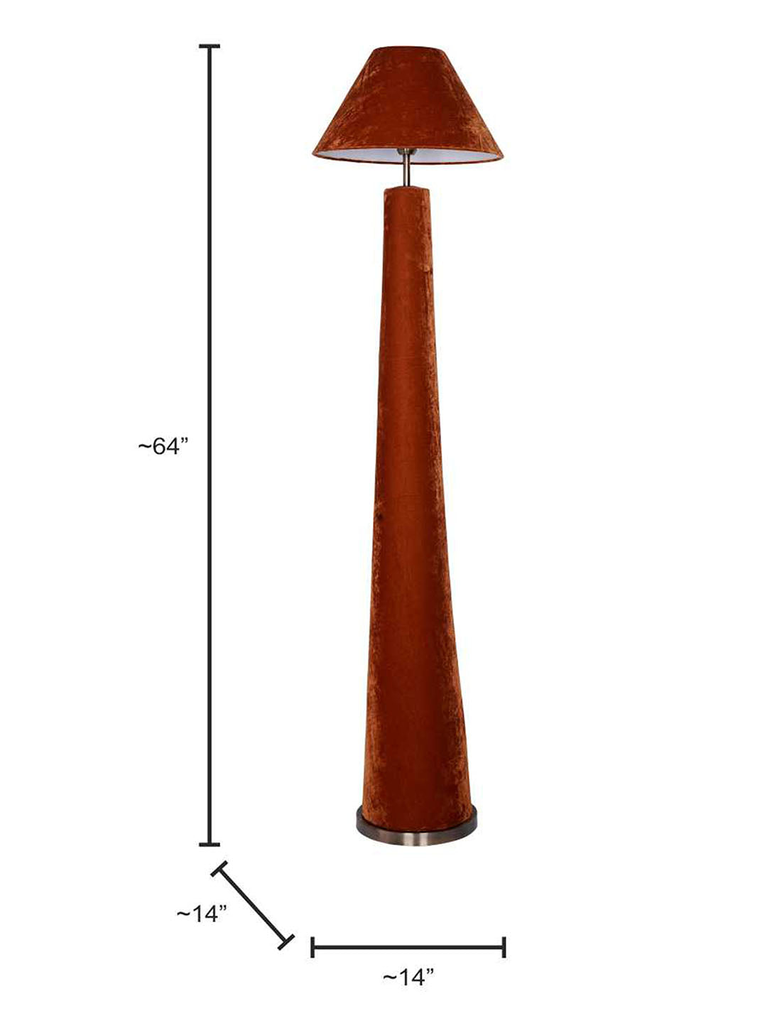 Modern Orange Velvet Conical Floor Lamp