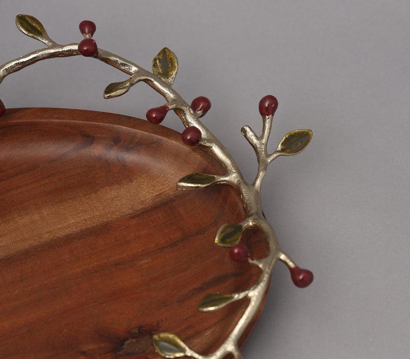 Scintilla Platter | Gold Finished & Enamelled With Natural Finished Acacia Wood