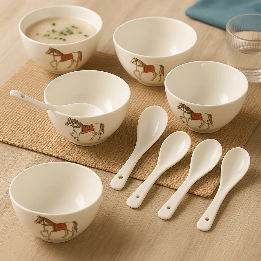 Fine Ceramics Bowl Set with Horse Design