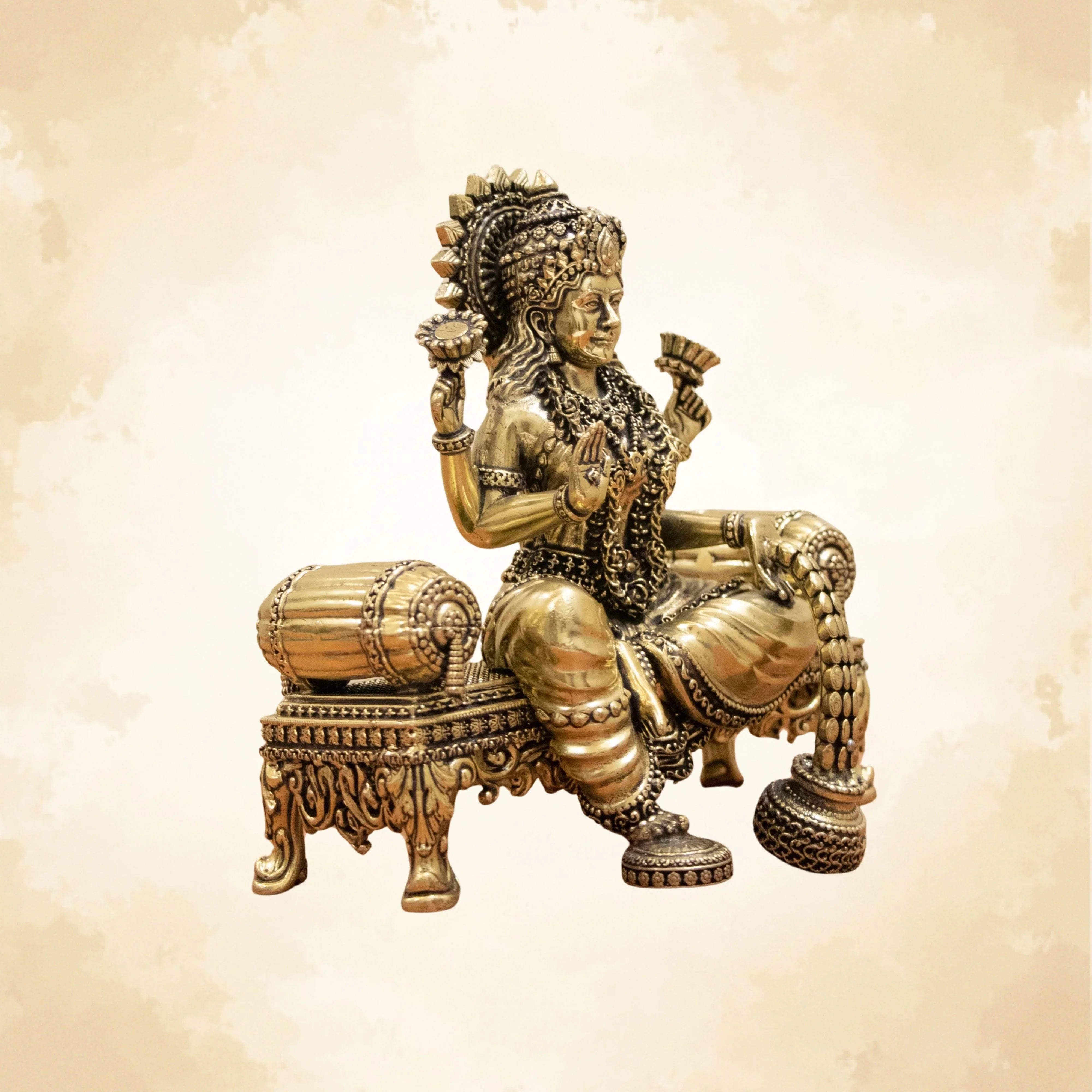 Handcrafted Brass Laxmi Ji on Royal Singhasan