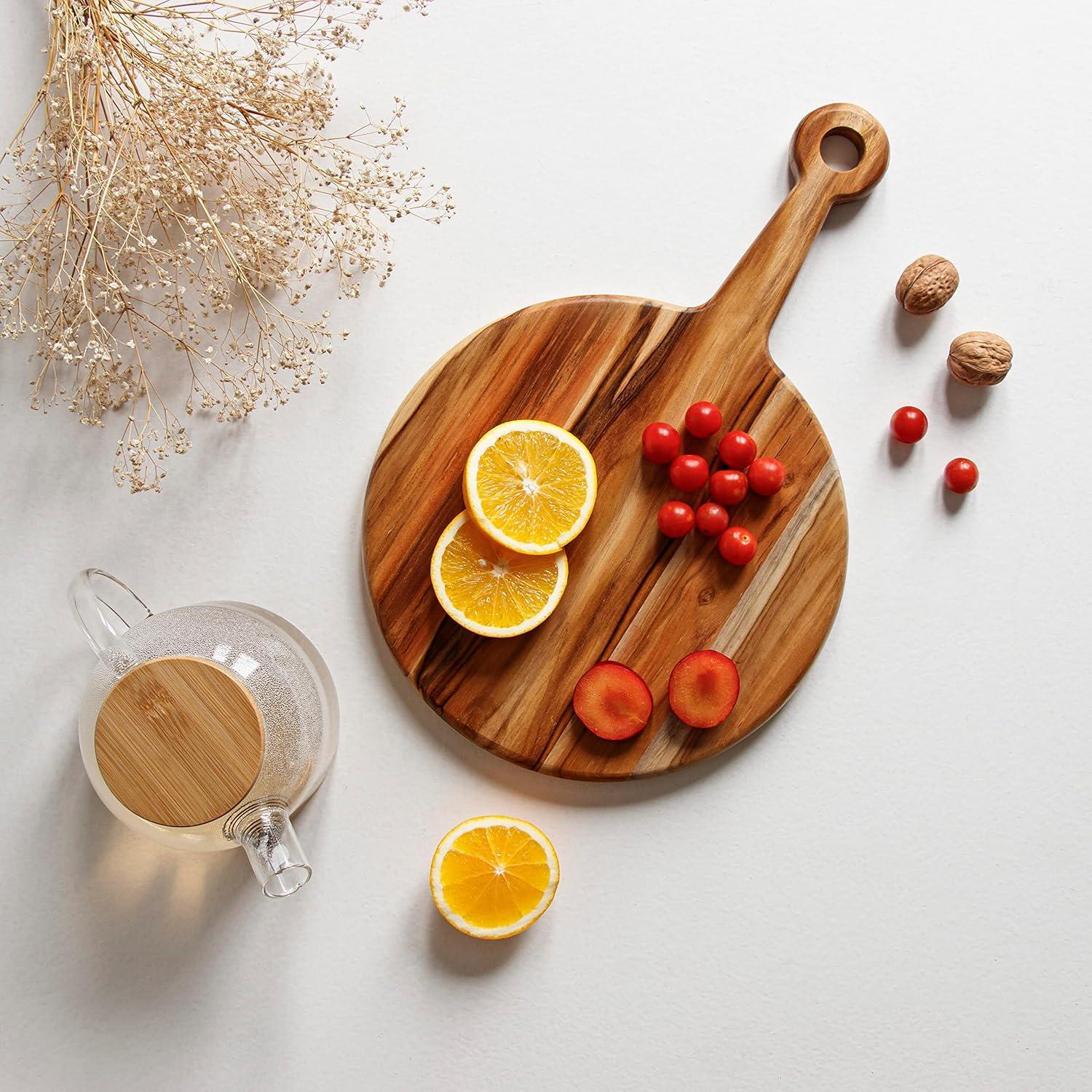 Round Teak Wood Cheese and Wine Board cum Platter