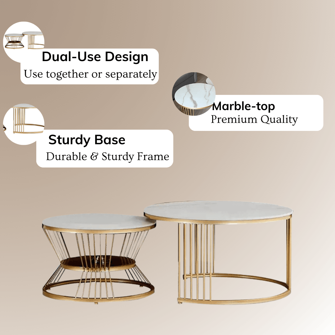 Marble Top Nesting Center Table For Living Room | Nesting Tables Set of 2 | Coffee Table