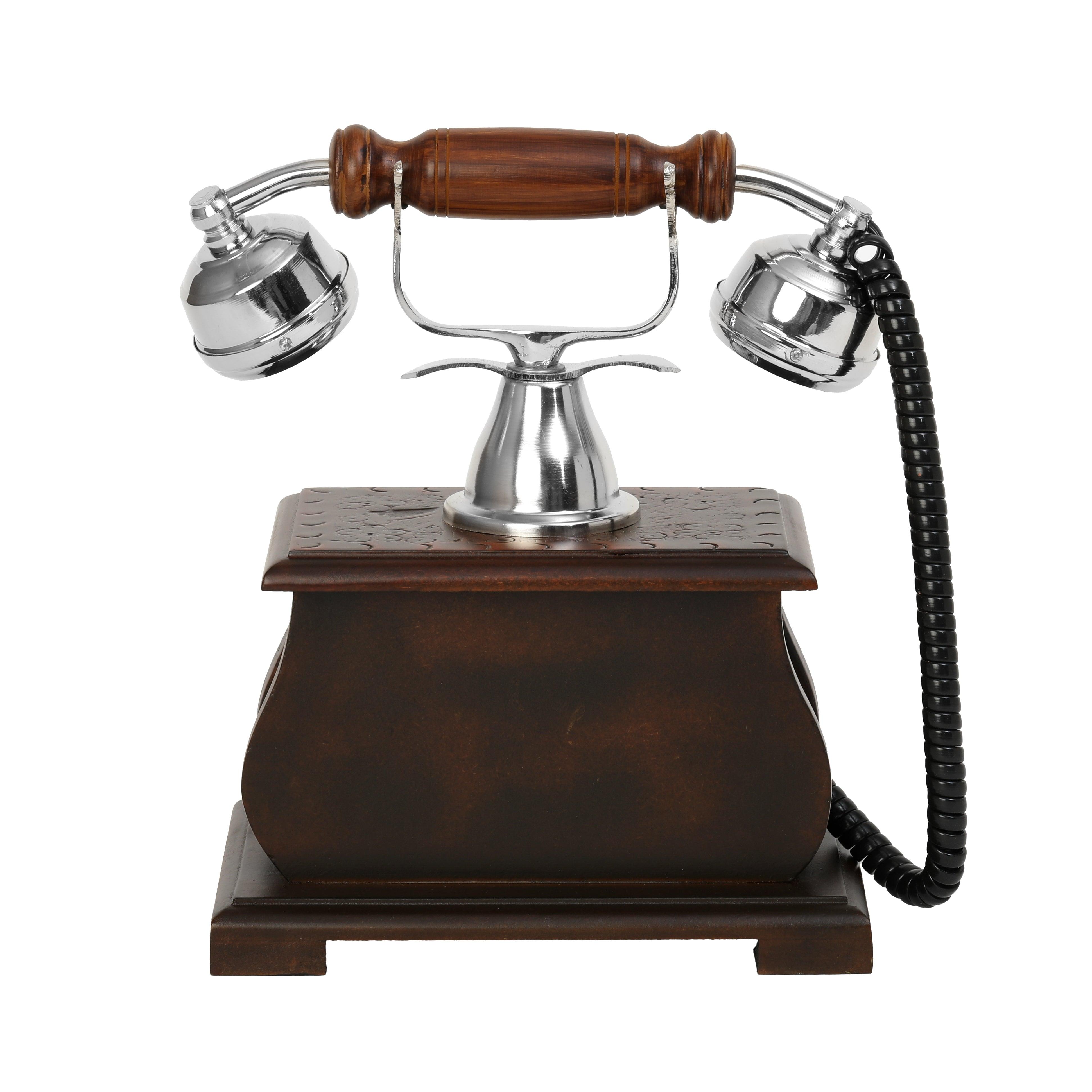 Handcrafted Unique Elegant Royal Brass and Wood Antique Phone Replica