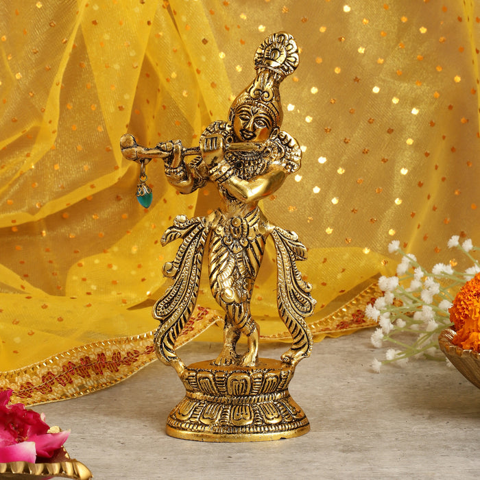 Lord Krishna Metal Statues Playing Flute