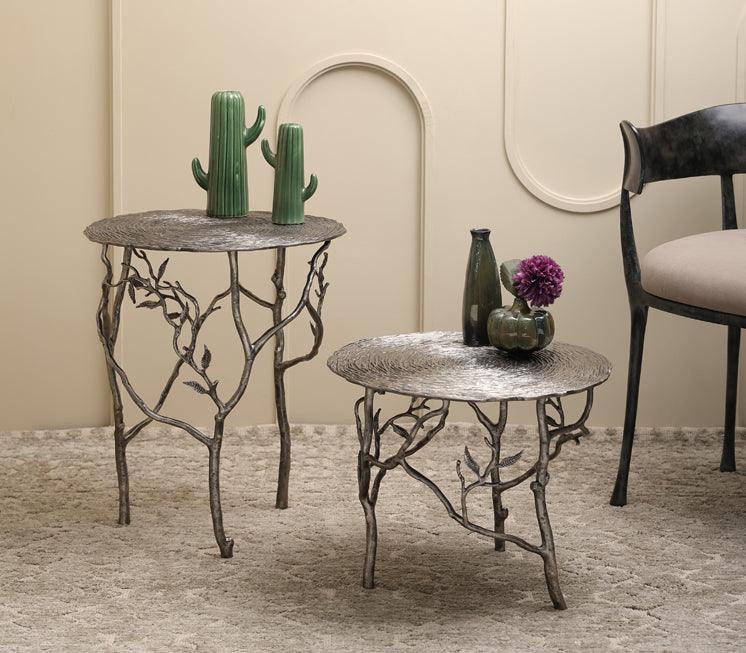 Tendrils Antique Nickel Side Table for Living Room | Designer End Tables | Small Corner Table