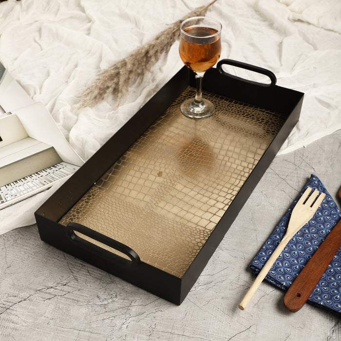 Hartley Gold Black Croc Tray With Handles