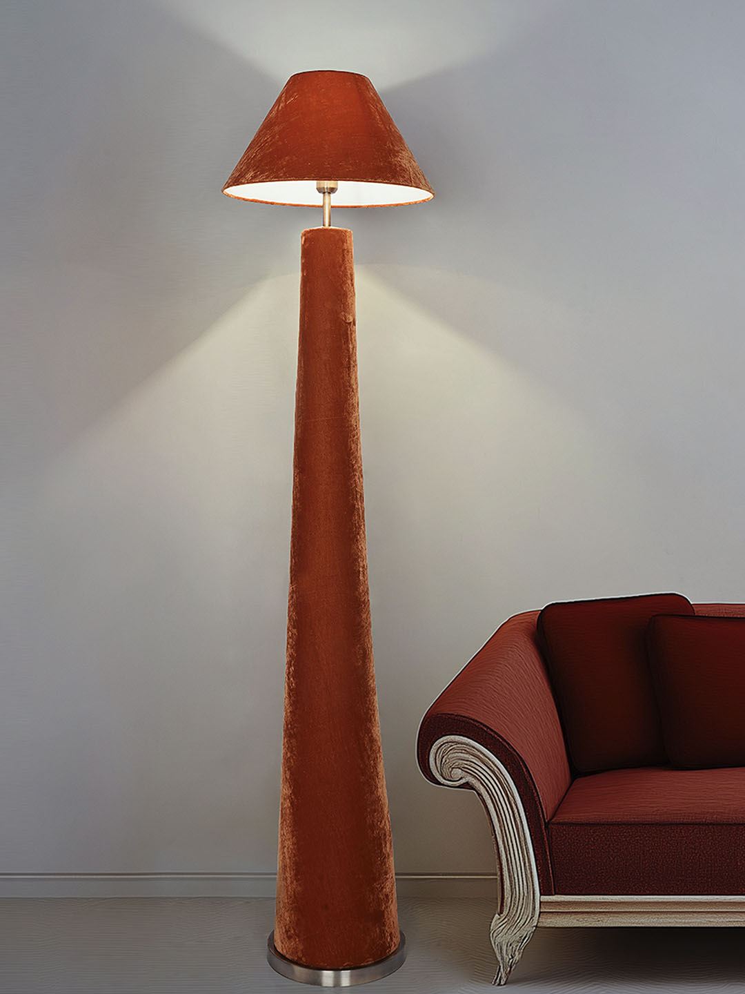 Modern Orange Velvet Conical Floor Lamp