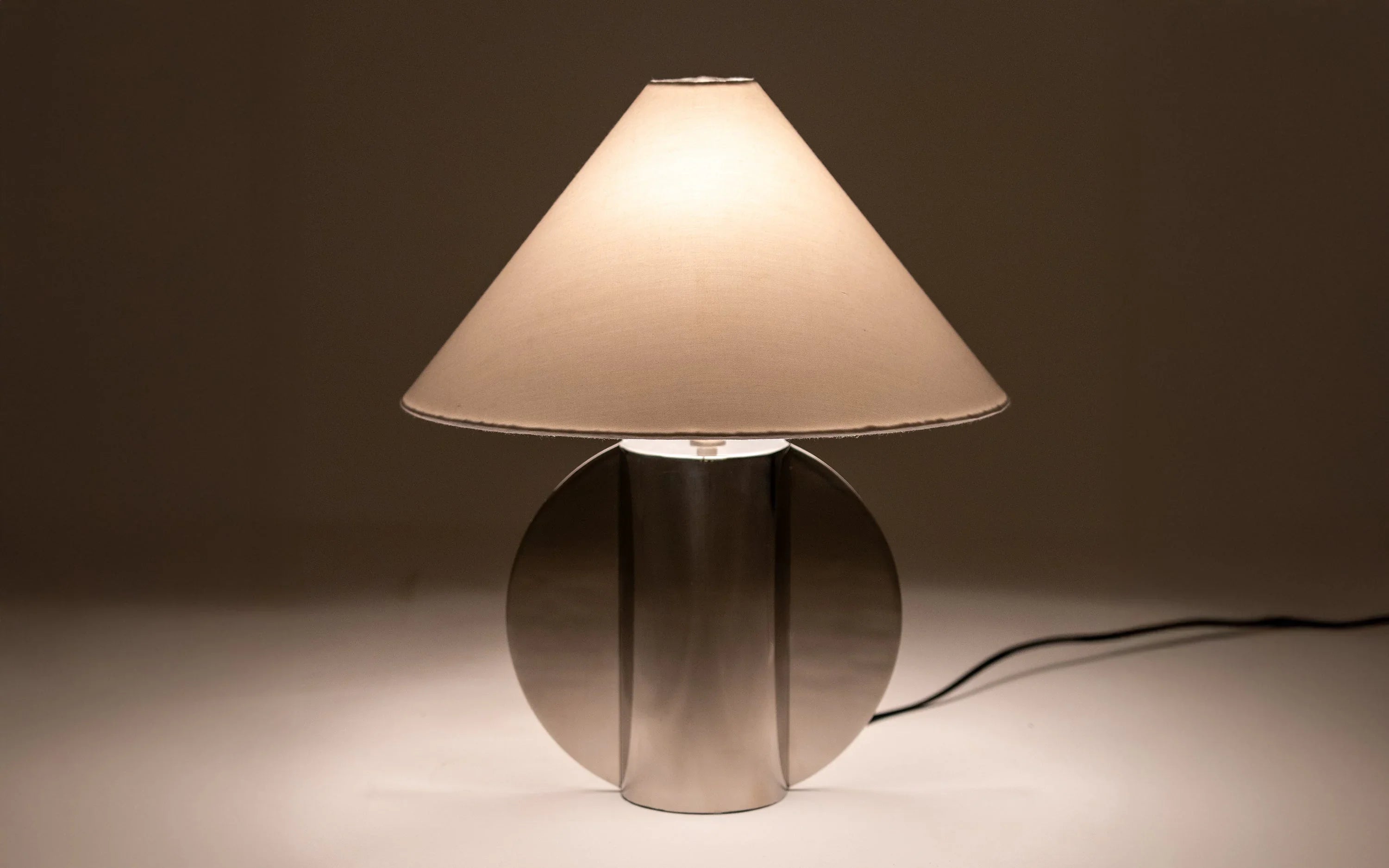 Helia Arc Table Lamp | Stainless Steel and Cotton Fabric