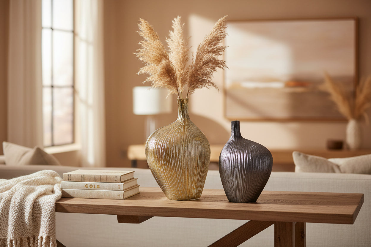 Silkroot Vase Set of 2 | Decorative Flower Vases with Textured Design for Living Room