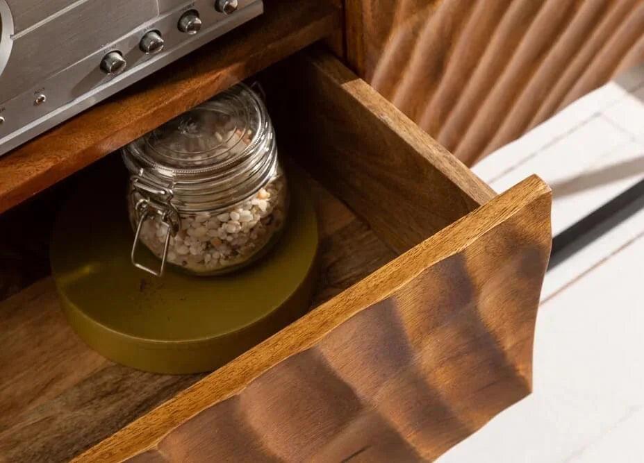 Wave TV Unit with 2 Doors | Solid Mango Wood TV Cabinet for Living Room