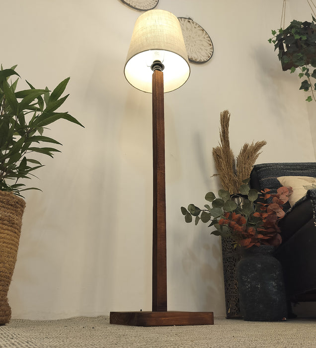 Claire Wood Floor Lamp with Beige Fabric Lampshade