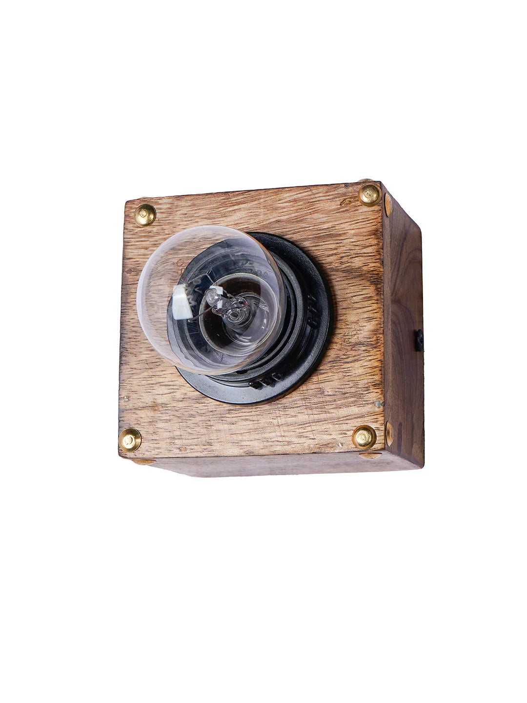 Wooden Flush Mount Ceiling Light | Natural Wood Ceiling Lamp with E27 Holder & Brass Studs