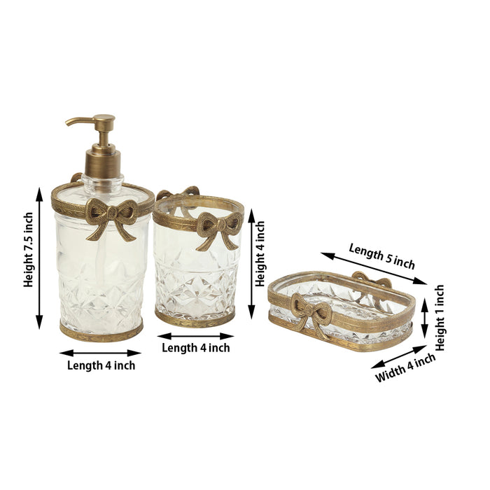 Antique Bow-Tied Glass Bathroom Gold Set