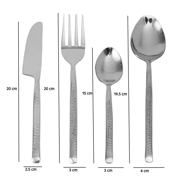 Hammered Cutlery Set Of 4 | Stylish Spoon Fork & Knife For Dining Table & Kitchen