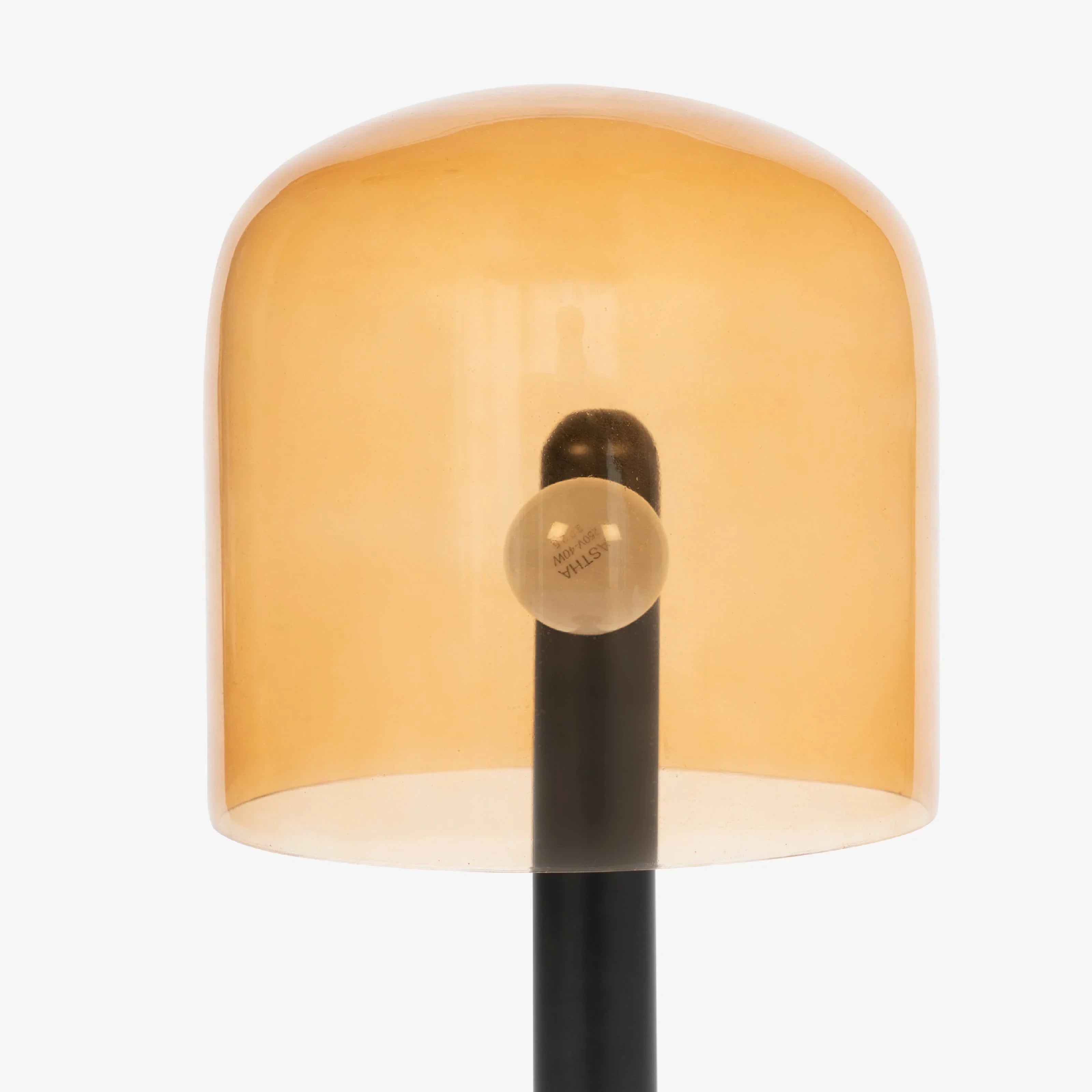 Syra Designer Table Lamp for Living Room | Modern Black & Brass LED Lamp with Amber Glass Dome