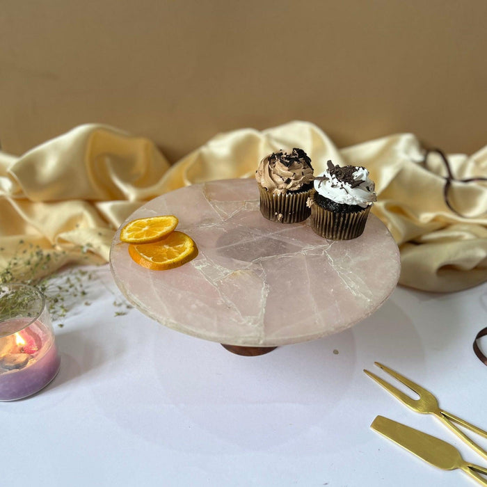 Rose Quartz Cake Stand with Metal Stand & Pastry Stand Tray for Dessert serving