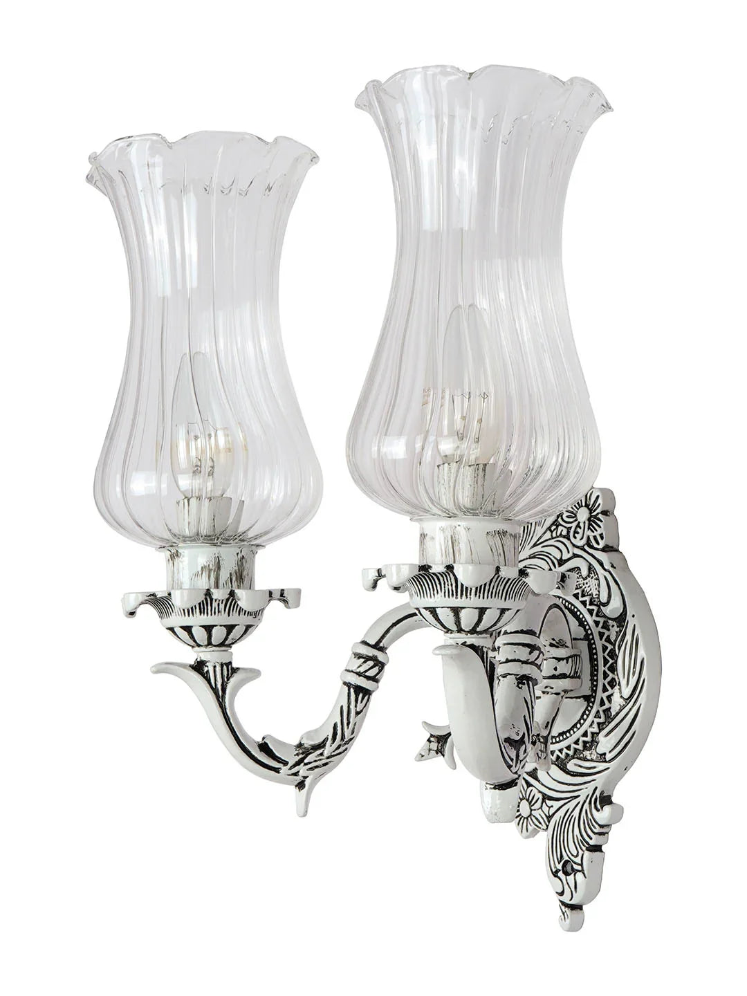 Traditional Swan Double Wall Lamp in Antique White with Fluted Glass Shades
