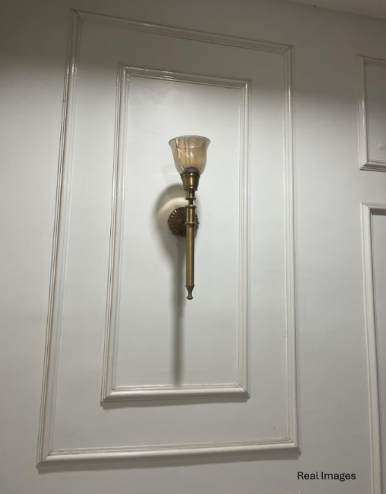 Brass Antique Finish Corrugated Wall Lamp with Chimney Crackled Glass Golden Luster Shade