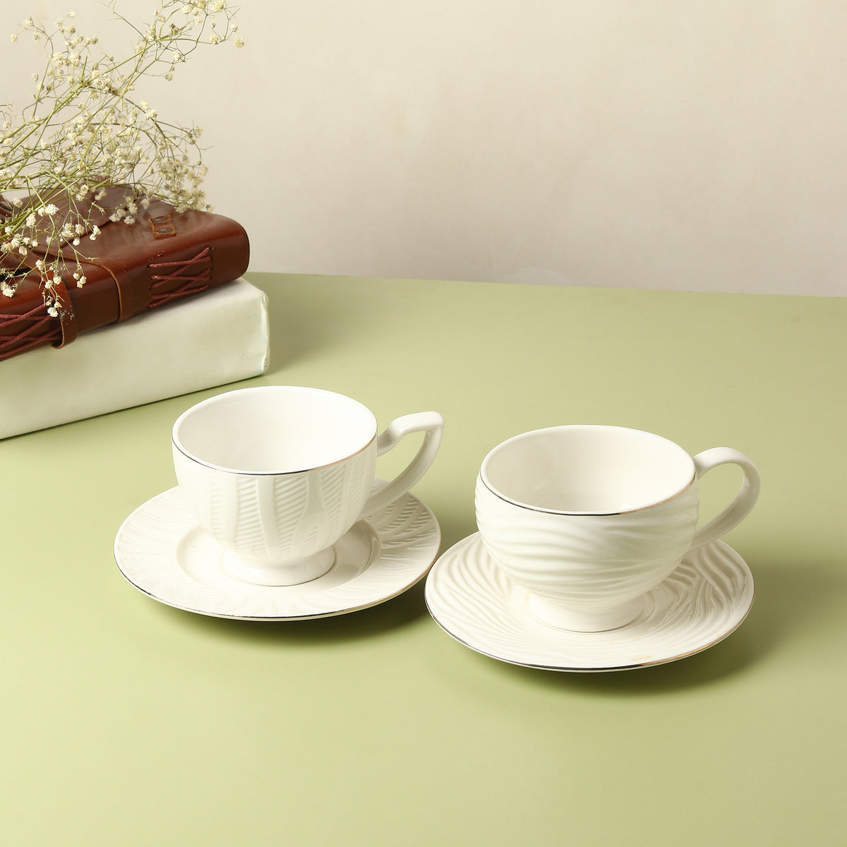 Swirl Cup & Saucer 24K Gold Set of 6