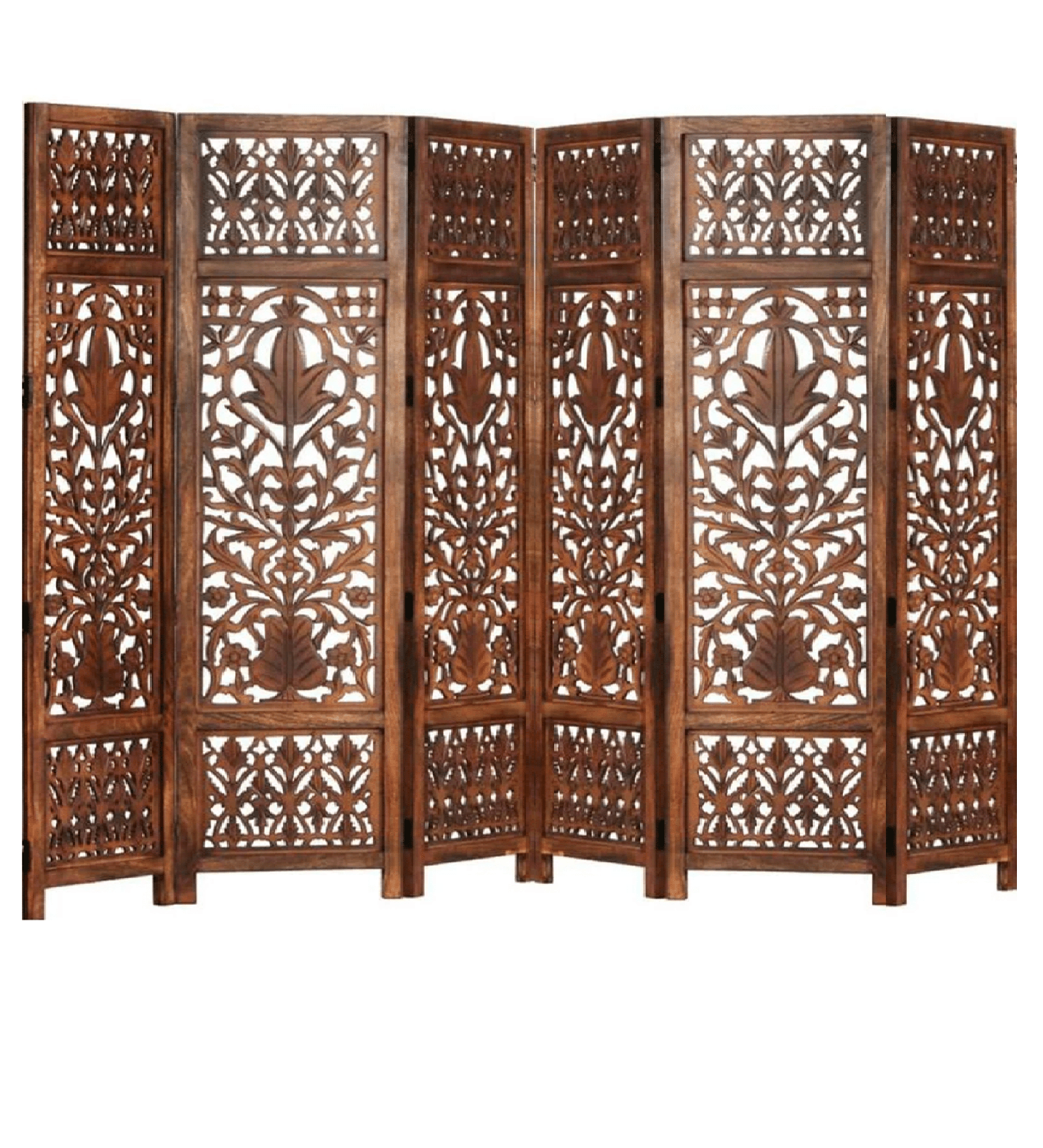 Hand Carved Mango Wood Folding Partition with MDF Jali