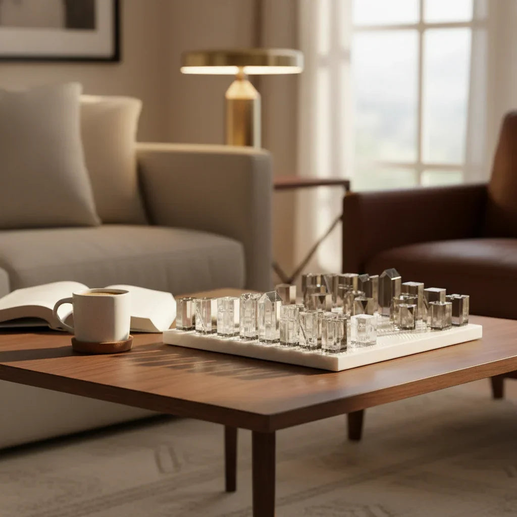 Crystal Skyline Chess Board | Luxury Crystal & Marble Chess Set for Home Décor