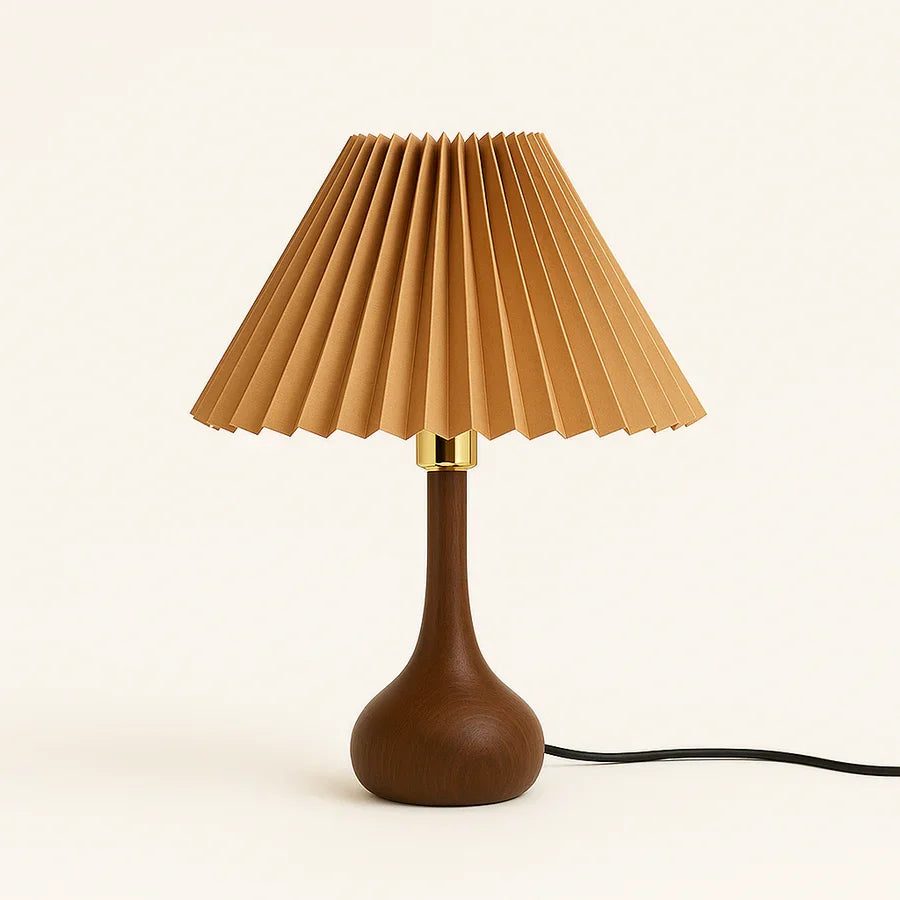Wooden Table Lamp with Pleated Shade
