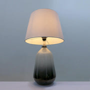 Smoke Grey Glass Table Lamp for Living Room | Modern Ombre Study Lamp with White Linen Shade