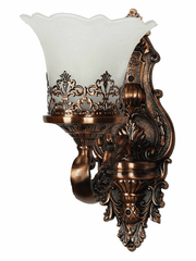Antique Copper Finish Classic Single Light Aluminium Wall Lamp With Adorned Translucent Glass Shades