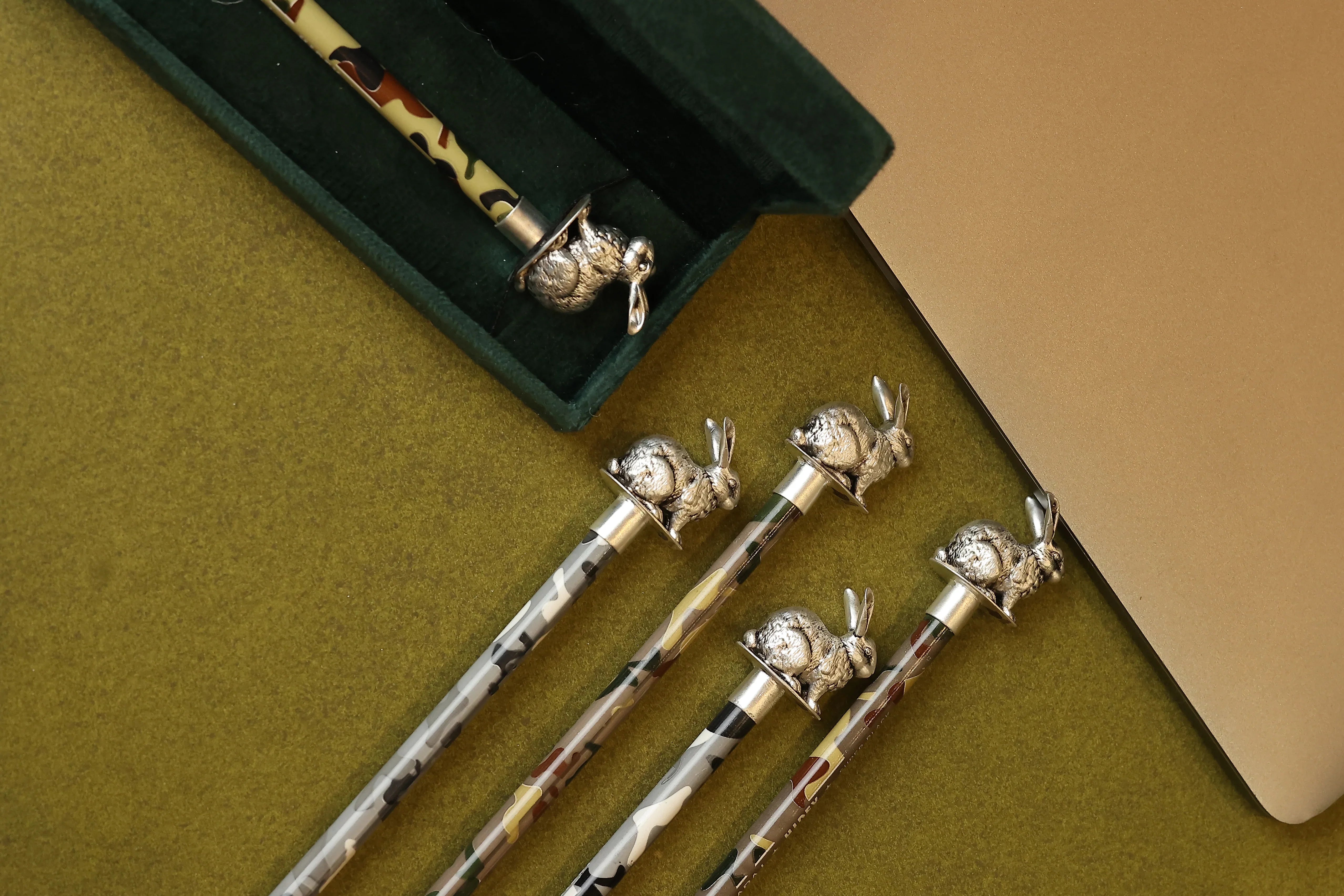 Pure Silver Plated Brass Sitting Rabbit Pencil Topper