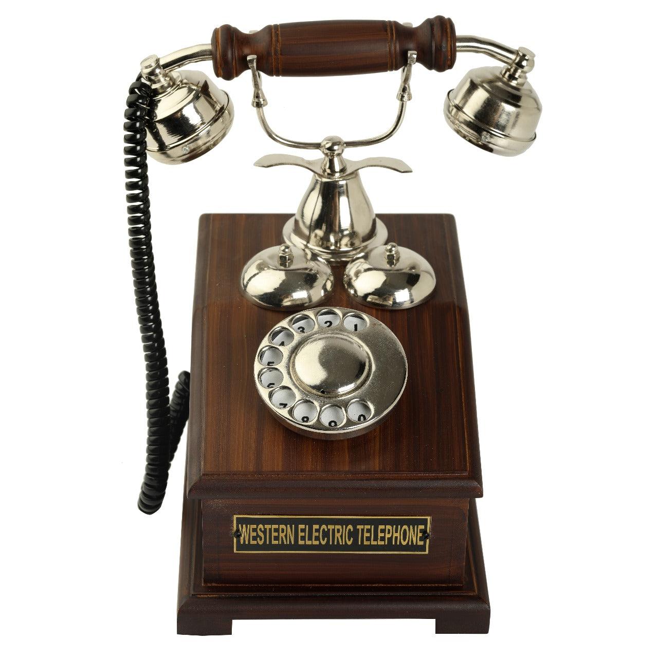 Collectible Brass and Wood Decorative Telephone - Rotary