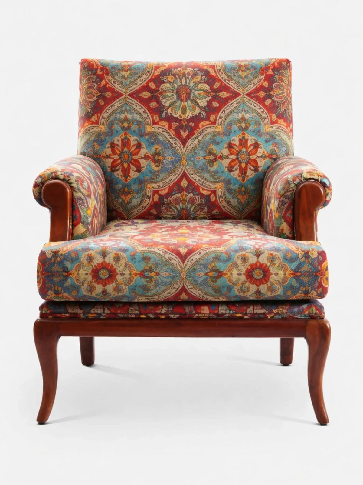 Aristora Teak Wood Armchair | Luxury Velvet Accent Chair with Walnut Finish | Comfortable Chair for Living Room