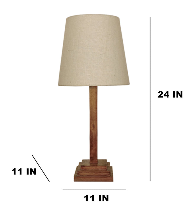 Wooden Table Lamp with Brown Base and Premium White Fabric Lampshade