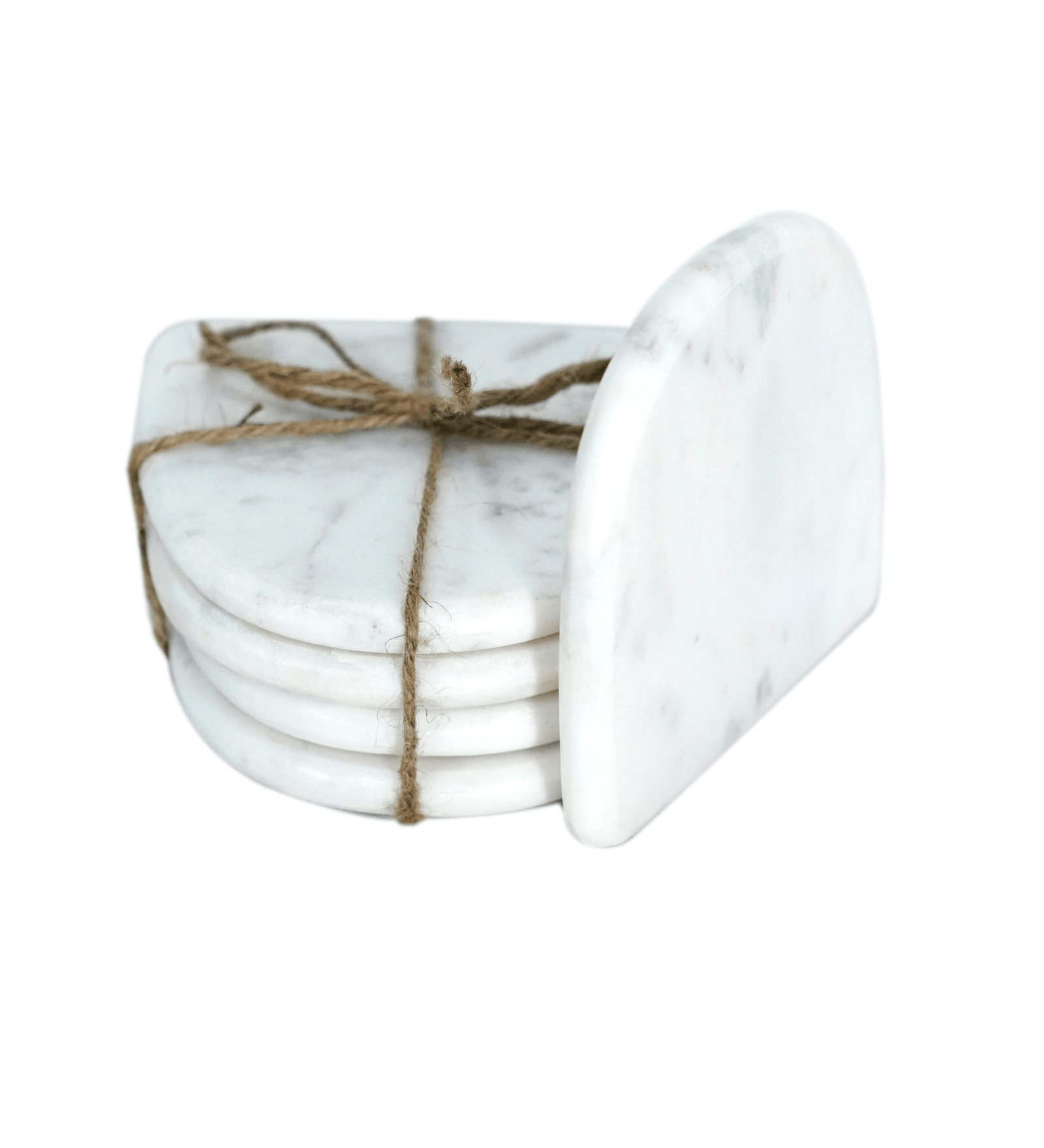 White Marble Tea/Coffee/Cocktail Coaster Set of 4 pcs, Table Decorative Cocktail Coaster (Half Round Shape) Heat-Resistant Coasters for Hot & Cold Beverages