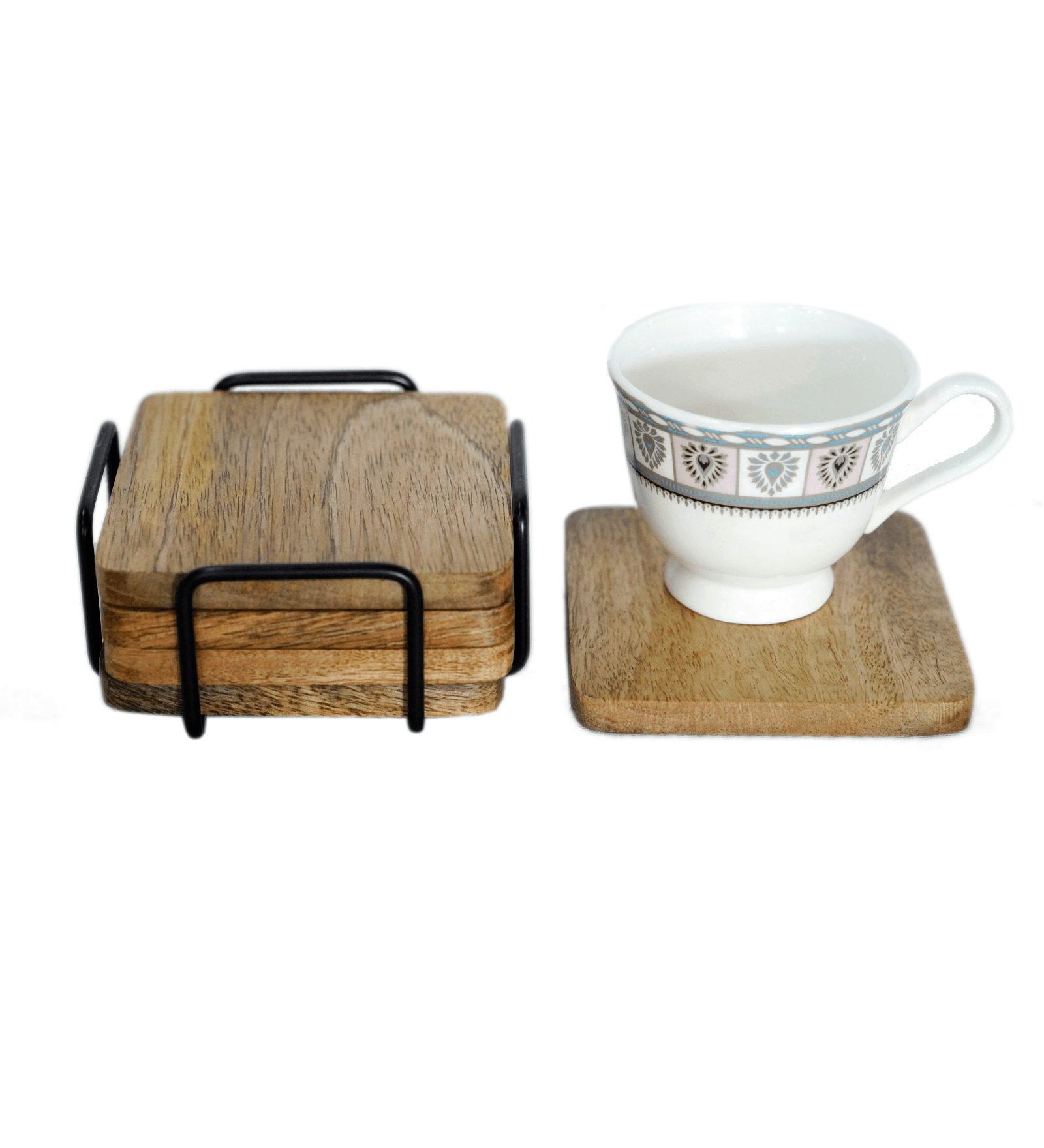 Wooden Tea/Coffee/Cocktail Coaster Set of 4 pcs, Table Decorative Cocktail Coaster (Square) Heat-Resistant Coasters for Hot & Cold Beverages