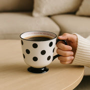 Polka Dot Ceramic Coffee Mug –Stylish Black & White Tea Cup with Handle