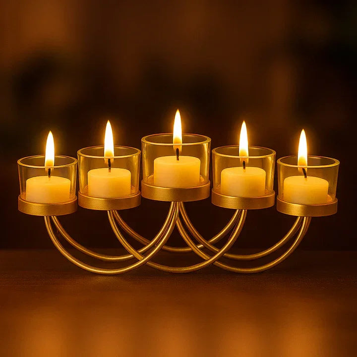 Elegant Gold 5-Candle Holder for Tealights