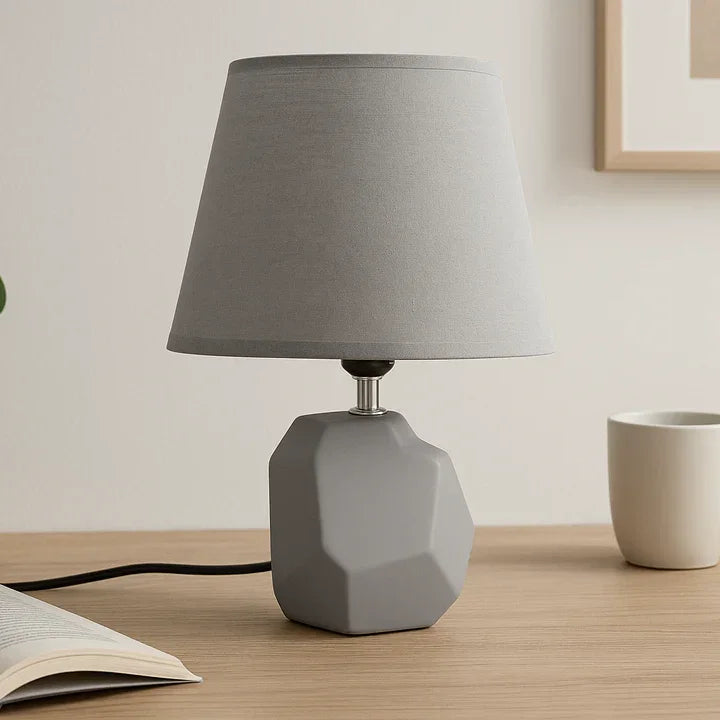 Modern Geometric Ceramic Table Lamp – Beige Finish With Shade
