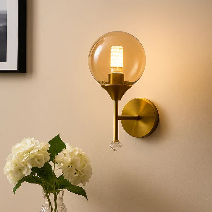 Gold Finish Modern Wall Light | Single E27 Glass Shade Wall Lamp Light for Bedroom and Living Room